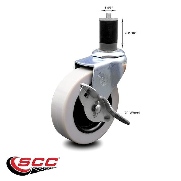 Service Caster 3 Inch Thermoplastic Rubber Wheel 1-5/8 Inch Expanding Stem Caster with Brake SCC-EX05S310-TPRS-SLB-158 - main